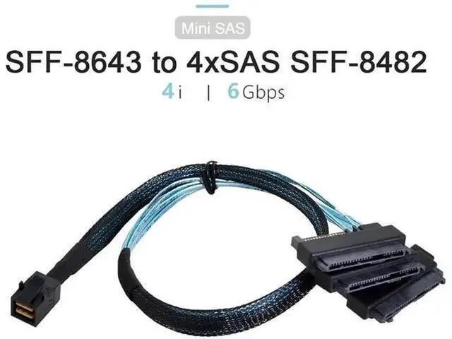 Alt view image 4 of 7 - 0.5M Internal Mini SAS SFF8643 Host to 4 x SFF8482 29Pin Target Disk Breakout Cable, 6Gbps Server RAID Storage Cord for SAS Hard Drives NAS Workstation Internal Connection