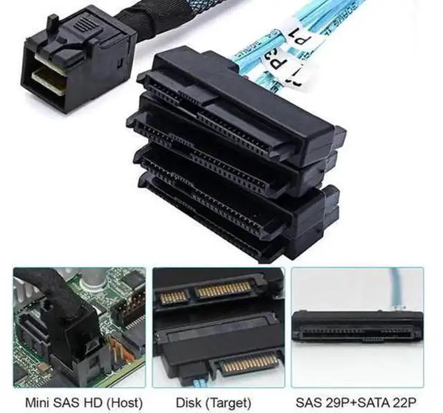 Alt view image 6 of 7 - 0.5M Internal Mini SAS SFF8643 Host to 4 x SFF8482 29Pin Target Disk Breakout Cable, 6Gbps Server RAID Storage Cord for SAS Hard Drives NAS Workstation Internal Connection