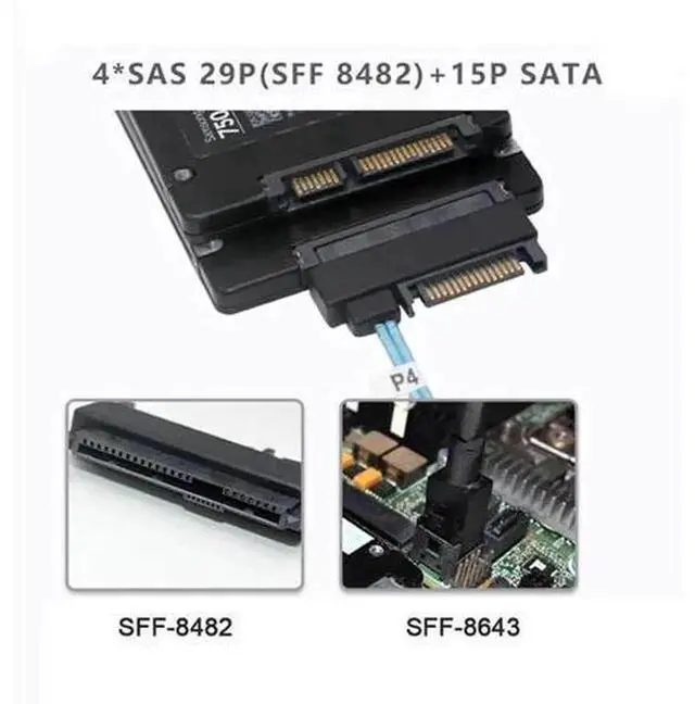Alt view image 3 of 7 - 0.5M Internal Mini SAS SFF8643 Host to 4 x SFF8482 29Pin Target Disk Breakout Cable, 6Gbps Server RAID Storage Cord for SAS Hard Drives NAS Workstation Internal Connection