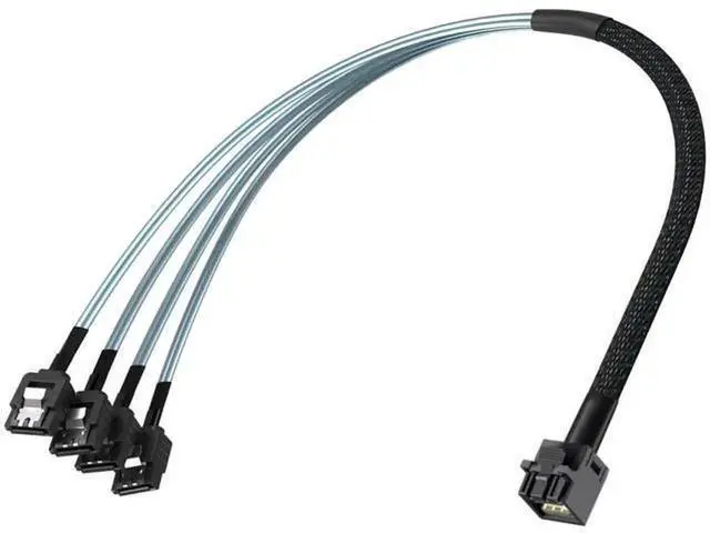 Alt view image 2 of 3 - 0.5M Internal Mini SAS HD SFF8643 to 4 x SATA Breakout Cable with Sideband Signal, 12Gbps SAS 6Gbps SATA Data Cord for Server RAID Controller NAS MultiHardDisk Storage Connection