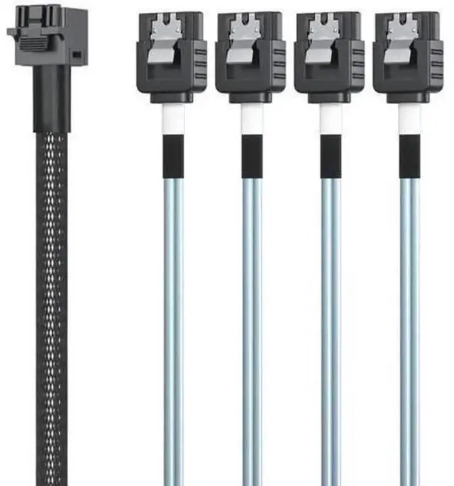Alt view image 3 of 3 - 0.5M Internal Mini SAS HD SFF8643 to 4 x SATA Breakout Cable with Sideband Signal, 12Gbps SAS 6Gbps SATA Data Cord for Server RAID Controller NAS MultiHardDisk Storage Connection