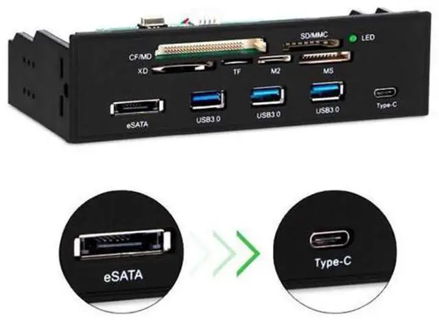 Main image of PC FrontPanel Internal USB3.0 eSATA TypeC TF SD Card Reader Hub, 3.5Inch Bay MultiFunction Internal Desktop Front Panel with Card Reading USB Expansion for Desktop Computer Chassis
