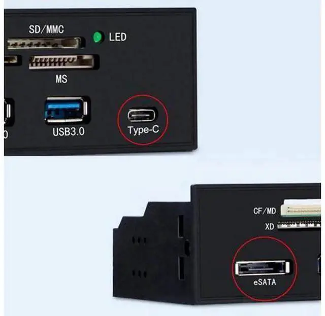 Alt view image 5 of 5 - PC FrontPanel Internal USB3.0 eSATA TypeC TF SD Card Reader Hub, 3.5Inch Bay MultiFunction Internal Desktop Front Panel with Card Reading USB Expansion for Desktop Computer Chassis