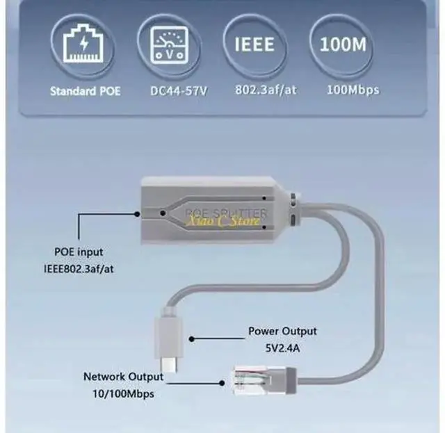 Alt view image 5 of 7 - Compact USBC PoE Splitter, 48V to 5V 2.4A PoE Power Separator Compliant with IEEE802.3af Standard, PoE to USBC Output for NonPoE Devices Seamless Network Integration