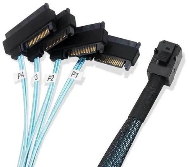 Alt view image 2 of 5 - SFF8643 Internal Mini SAS HD to 4×SFF8482 29Pin Breakout Cable with SAS 15Pin Power Port, 12Gbps 1M / 3.3FT Server Storage Cable for RAID HBA Controller HDD SSD Backplane Connection