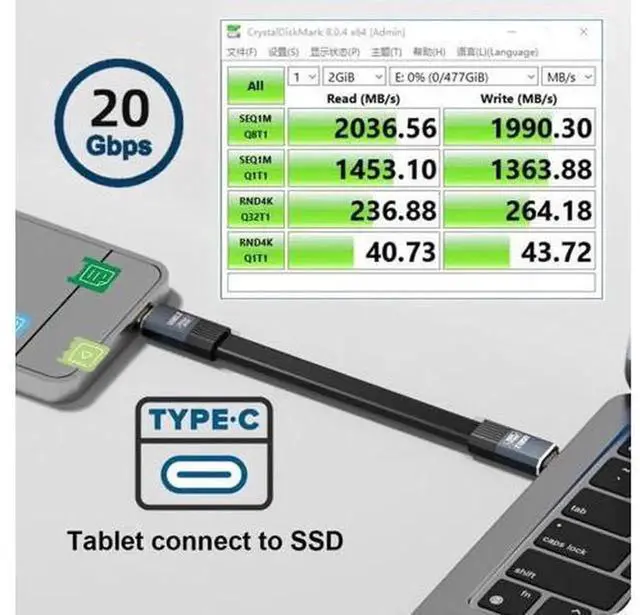 Alt view image 5 of 7 - 0.5M USB4 Flat Slim FPC Cable, 20Gbps Data Transfer, 100W PD Charging, 8K@60Hz 5K@60Hz Video Output, USB4.0 Compatible with Thunderbolt 3/4 for Laptop Docking Station Connection