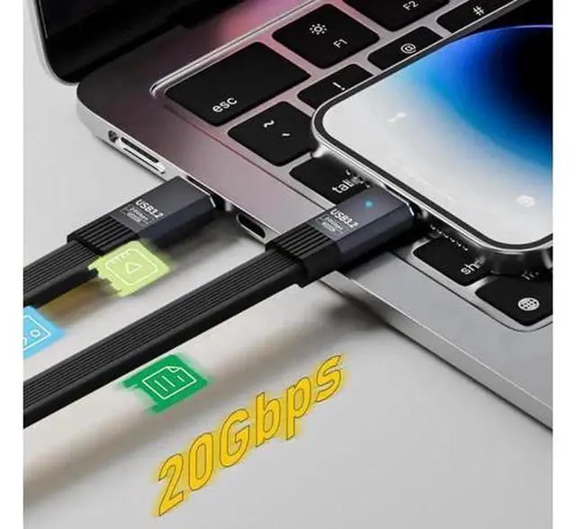 Alt view image 2 of 7 - 0.5M USB4 Flat Slim FPC Cable, 20Gbps Data Transfer, 100W PD Charging, 8K@60Hz 5K@60Hz Video Output, USB4.0 Compatible with Thunderbolt 3/4 for Laptop Docking Station Connection