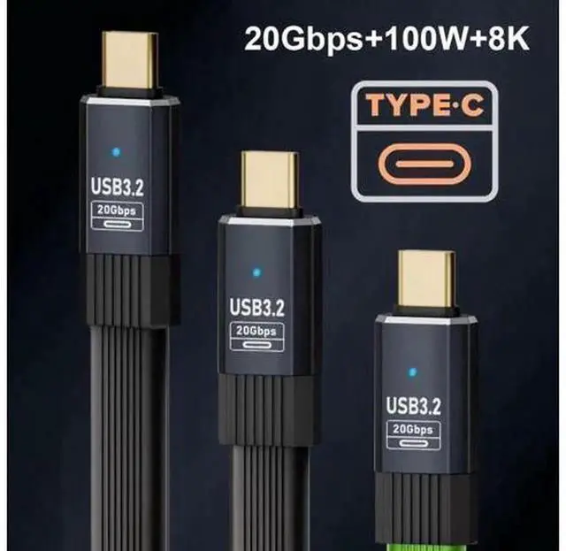 Alt view image 6 of 7 - 0.5M USB4 Flat Slim FPC Cable, 20Gbps Data Transfer, 100W PD Charging, 8K@60Hz 5K@60Hz Video Output, USB4.0 Compatible with Thunderbolt 3/4 for Laptop Docking Station Connection
