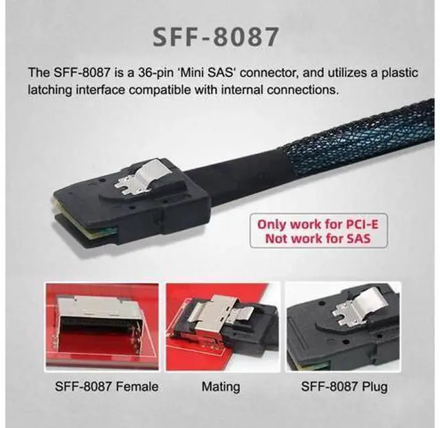 Alt view image 4 of 6 - Oculink SFF8611 4i to SFF8087 36Pin Active Data Cable 50cm, PCIExpress HighSpeed Cable for Slimline SSD, Server Internal PCIe Storage Backplane Interconnection