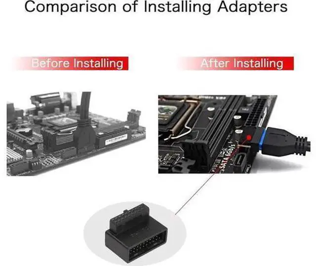 Alt view image 2 of 7 - USB 3.0 19/20Pin 90Degree Up Angled Adapter Male to Female LTurn Right Angle Socket PH19A, Desktop Motherboard Internal Connector for PC Case FrontPanel USB Header Installation