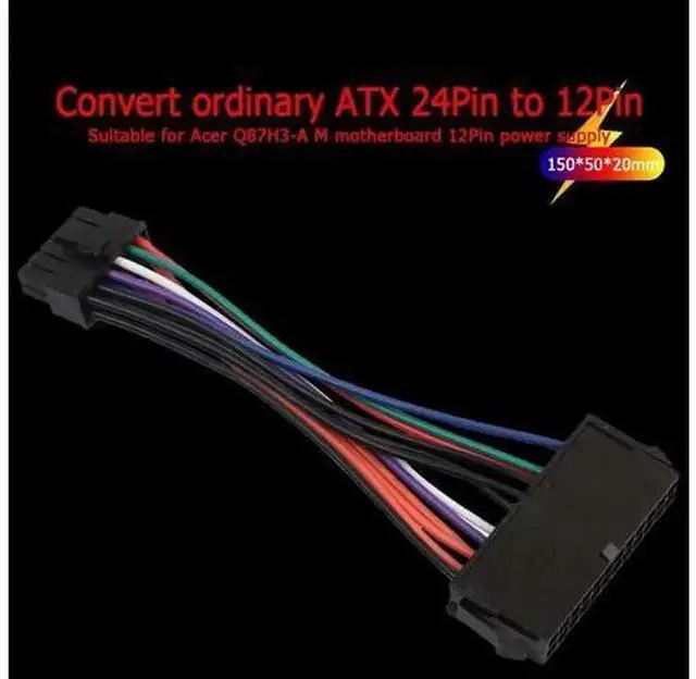Main image of 15cm ATX 24Pin Female to 12Pin Male Motherboard Power Converter Cable, Custom PSU Adapter Cord for Acer Q87H3AM Mainboard Replacement Power Mod Accessory