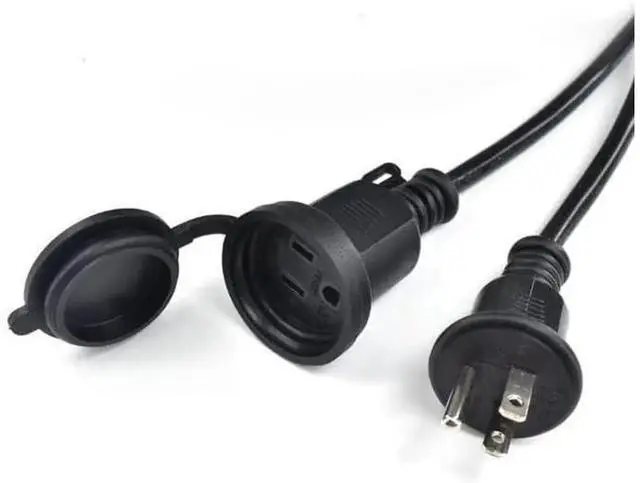 Alt view image 2 of 3 - 1ft / 30cm Short Outdoor Power Extension Cord, 16AWG 13A 3Prong Male to Female Cable with Weatherproof Waterproof Rubber Socket Cover for Garden Patio Exterior Power Connection