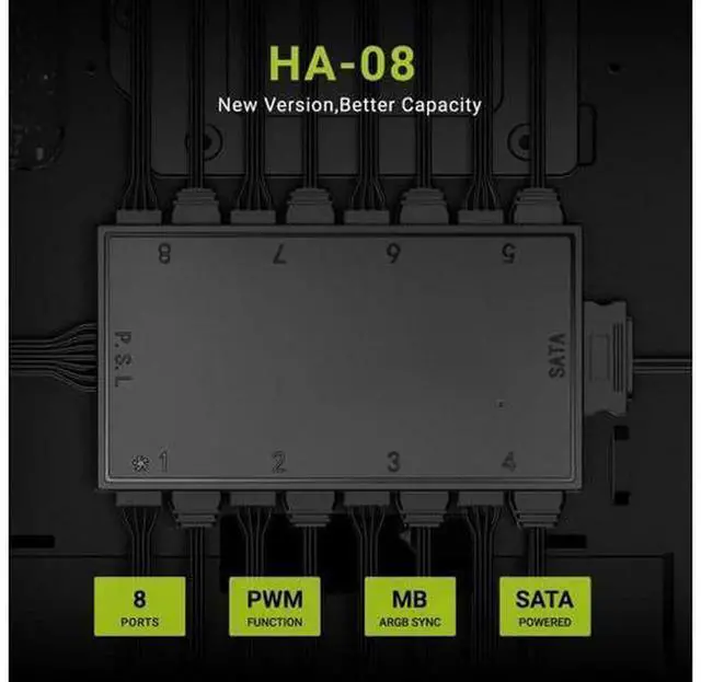 Alt view image 7 of 7 - IDCOOLING HA08 PWM ARGB Fan Hub, 8×4Pin PWM Ports & 8×5V 3Pin ARGB Ports, SATA Power Supply, Motherboard ARGB Sync Fan Controller for PC Case Cooling Fan Cable Management