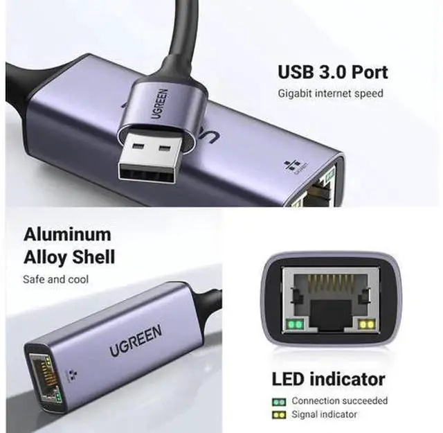 Alt view image 6 of 6 - UGREEN USB 3.0 to Gigabit Ethernet RJ45 LAN Network Adapter, 10/100/1000Mbps Wired Network Converter, DriverFree for Nintendo Switch, Windows, macOS, Linux, Laptops & Desktop PC Internet Connection