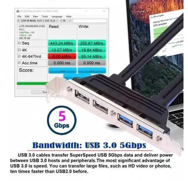 Alt view image 6 of 7 - CY Internal PanelMount Cable 50CM, 4Port USB2.0 & USB3.0 Female Baffle with PCI Bracket, USB 2.0 9Pin + USB3.0 19Pin 20Pin Header to Motherboard Internal Extension Wire for PC Case Expansion