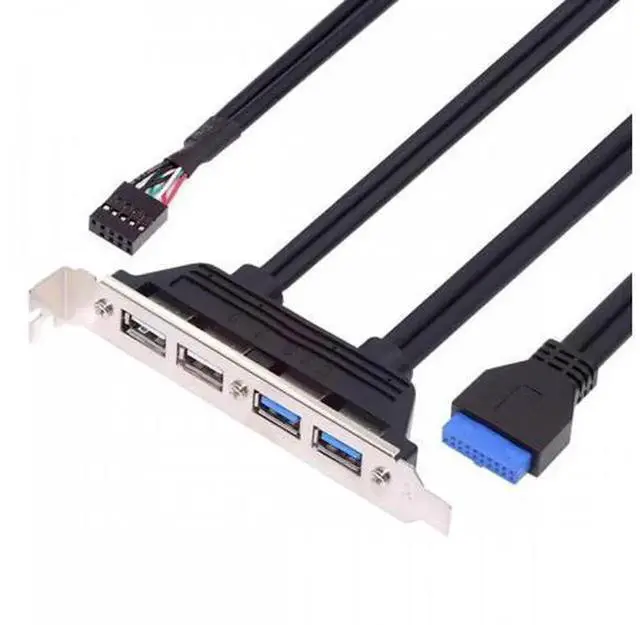 Alt view image 3 of 7 - CY Internal PanelMount Cable 50CM, 4Port USB2.0 & USB3.0 Female Baffle with PCI Bracket, USB 2.0 9Pin + USB3.0 19Pin 20Pin Header to Motherboard Internal Extension Wire for PC Case Expansion