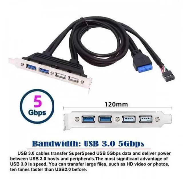 Alt view image 5 of 7 - CY Internal PanelMount Cable 50CM, 4Port USB2.0 & USB3.0 Female Baffle with PCI Bracket, USB 2.0 9Pin + USB3.0 19Pin 20Pin Header to Motherboard Internal Extension Wire for PC Case Expansion