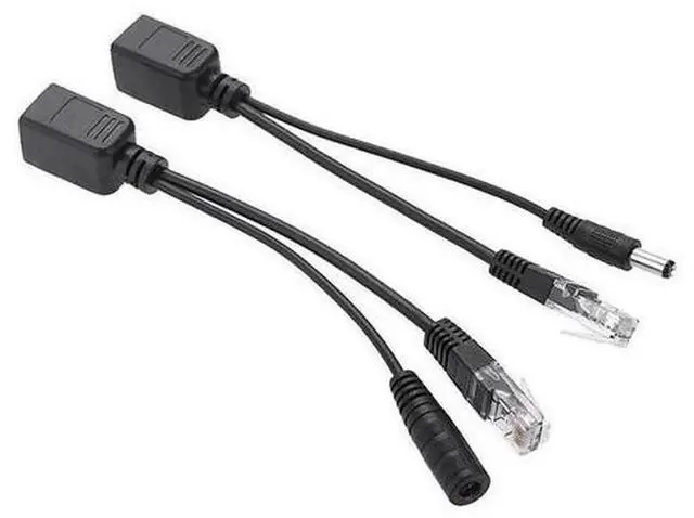 Alt view image 5 of 5 - 2Pcs Passive PoE Injector Splitter Cable Kit, RJ45 LAN DC Male Power Over Ethernet Adapter, Black, for IP Security Camera, Network Switch, Passive POE Power Supply Transmission Accessory