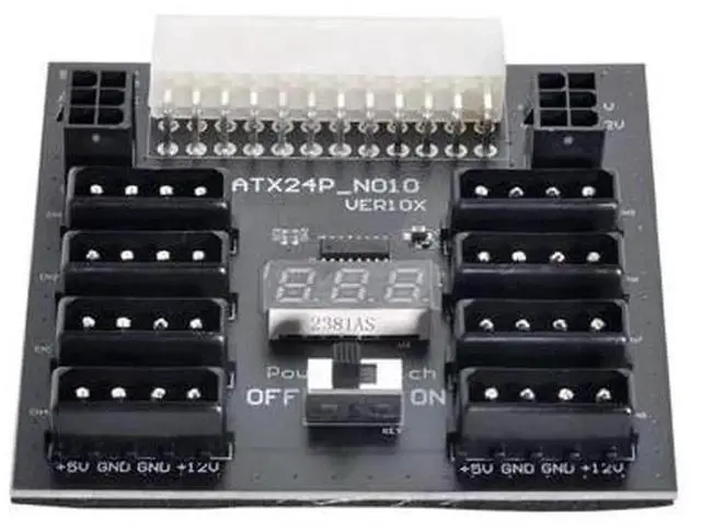 Main image of 24Pin ATX Server PSU Power Breakout Board, Convert 24Pin to 8×4Pin IDE +2×6Pin Power Output, MultiPort Power Distribution Board for CHIA ETH BTC Cryptocurrency Mining Rig Miner System
