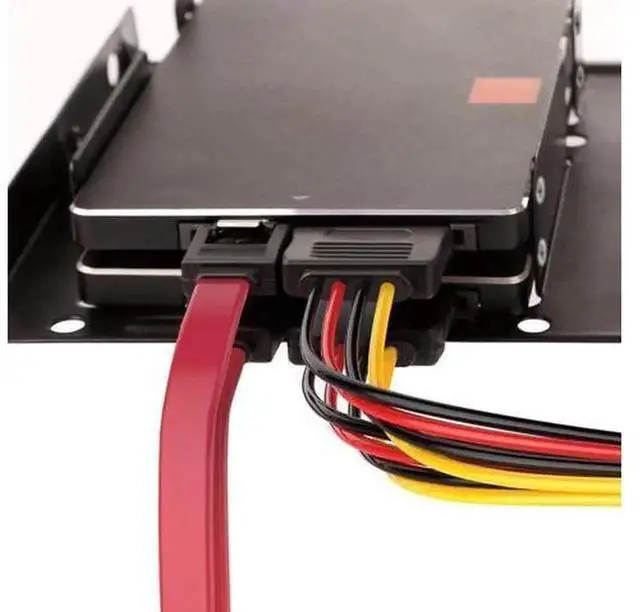 Alt view image 3 of 7 - 2Bay 2.5 Inch to 3.5 Inch Metal HDD SSD Mounting Bracket Adapter Kit, Convert Two 2.5" Drives to Standard 3.5" Drive Bay, Includes Red SATA DataPower Cables and Full Set Mounting Screws