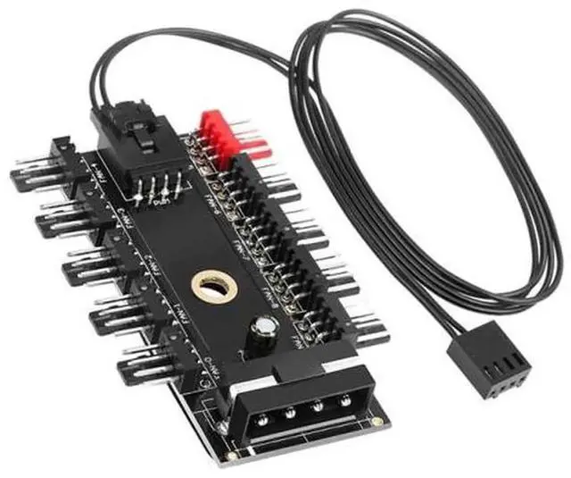Main image of 10Port PC Chassis PWM Fan Hub, DC12V 4Pin Fan Controller with Molex Power Input, MultiFan Splitter Adapter for Desktop PC CPU Cooling, Case Internal Thermal Modding Accessory