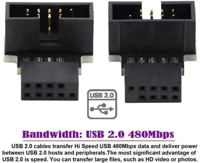 Alt view image 3 of 7 - 1Set Up & Down Angled 90Degree USB 2.0 Motherboard Header Extension Adapter, 10Pin 9Pin Male to Female RightAngle Converter for Desktop Mainboard Internal USB Port Wiring