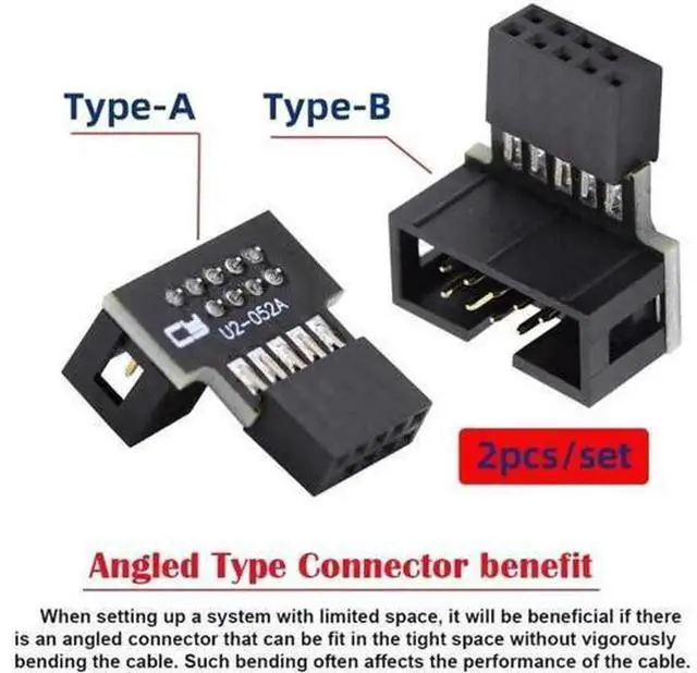 Alt view image 4 of 7 - 1Set Up & Down Angled 90Degree USB 2.0 Motherboard Header Extension Adapter, 10Pin 9Pin Male to Female RightAngle Converter for Desktop Mainboard Internal USB Port Wiring