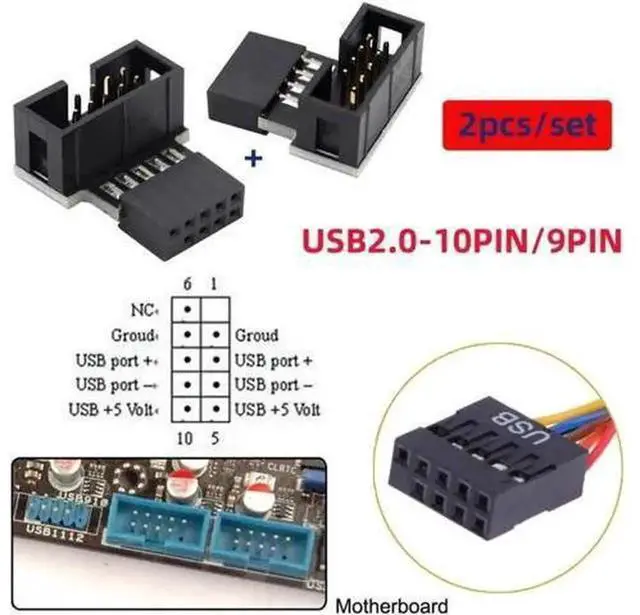 Alt view image 2 of 7 - 1Set Up & Down Angled 90Degree USB 2.0 Motherboard Header Extension Adapter, 10Pin 9Pin Male to Female RightAngle Converter for Desktop Mainboard Internal USB Port Wiring