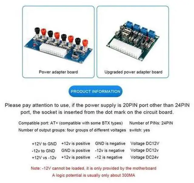 Alt view image 2 of 7 - ATX Transfer Board Power Adapter Supply Test Module, Desktop ATX Power Supply Circuit Outlet Breakout Module, 24Pin ATX Power Test Board for PC Power Source Detection, Hardware Debugging & DIY Modific