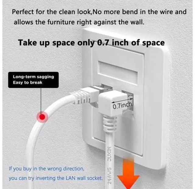 Alt view image 3 of 7 - 90 Degree Upward Angled CAT6 Ethernet Cable 3ft White, RightAngle RJ45 Gigabit LAN Network Cord, Cat6 90° Angle Patch Cable, 250MHz Bandwidth, 1Gbps for Router Switch PC NAS Game Console