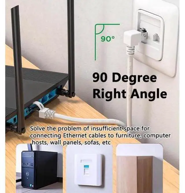 Alt view image 6 of 7 - 90 Degree Upward Angled CAT6 Ethernet Cable 3ft White, RightAngle RJ45 Gigabit LAN Network Cord, Cat6 90° Angle Patch Cable, 250MHz Bandwidth, 1Gbps for Router Switch PC NAS Game Console