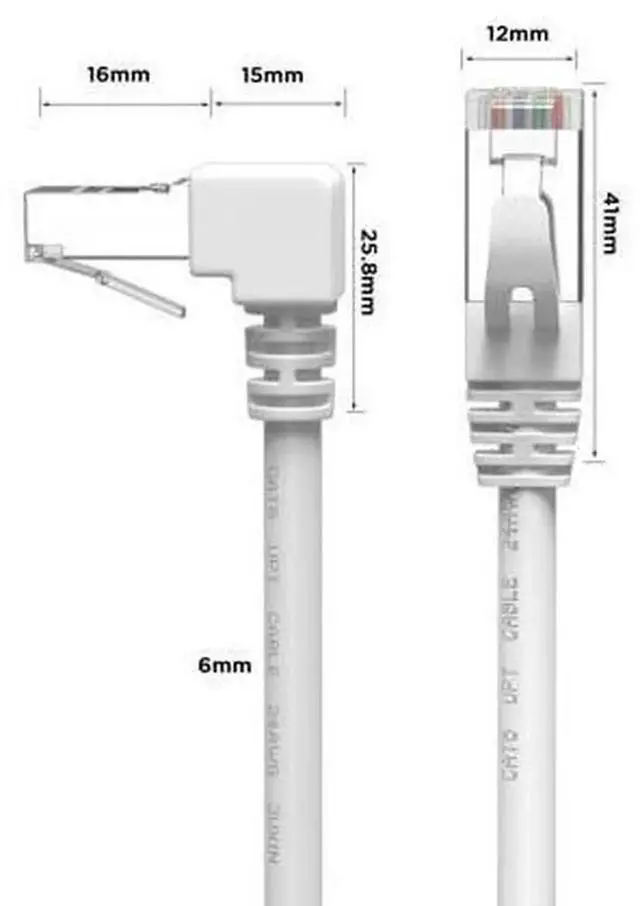 Alt view image 7 of 7 - 90 Degree Upward Angled CAT6 Ethernet Cable 3ft White, RightAngle RJ45 Gigabit LAN Network Cord, Cat6 90° Angle Patch Cable, 250MHz Bandwidth, 1Gbps for Router Switch PC NAS Game Console