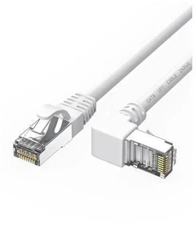 Main image of 90 Degree Upward Angled CAT6 Ethernet Cable 3ft White, RightAngle RJ45 Gigabit LAN Network Cord, Cat6 90° Angle Patch Cable, 250MHz Bandwidth, 1Gbps for Router Switch PC NAS Game Console