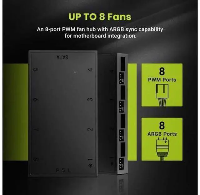 Alt view image 2 of 7 - IDCOOLING HA08 Fan Hub, 8PWM + 8ARGB Ports SATAPowered Fan Adapter, 5V ARGB Motherboard Sync Splitter for PC Case Internal Cooling Fan Cable Management