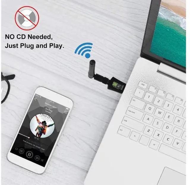 Alt view image 6 of 7 - AC600 USB WiFi Adapter 600Mbps DualBand 2.4GHz 5GHz Wireless Dongle with HighGain Antenna, No CD Needed, USB Network Adapter Supports Windows XP Vista 7 8 10