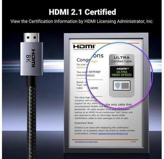 Alt view image 6 of 7 - UGREEN Certified UltraHighSpeed HDMI 2.1 Cable 48Gbps 6.6FT Aluminum Shell, Supports 8K@60Hz 4K@240Hz 10K, HDCP2.2/2.3 eARC HDR10 Dolby for Game Console TV Monitor
