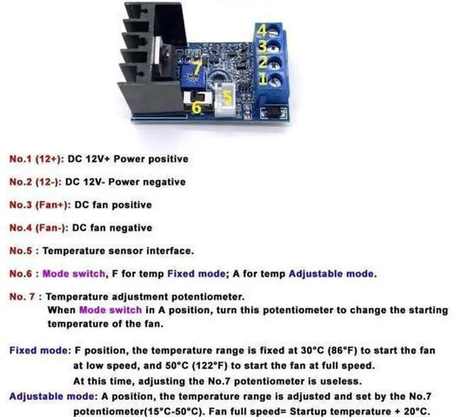 Alt view image 6 of 7 - DC12V 1A Automatic Temperature Controlled Fan Speed Governor with Sensor, Intelligent PC CPU Case Fan Speed Controller, Compatible with 2Wire 3Wire 4Wire Cooling Fans