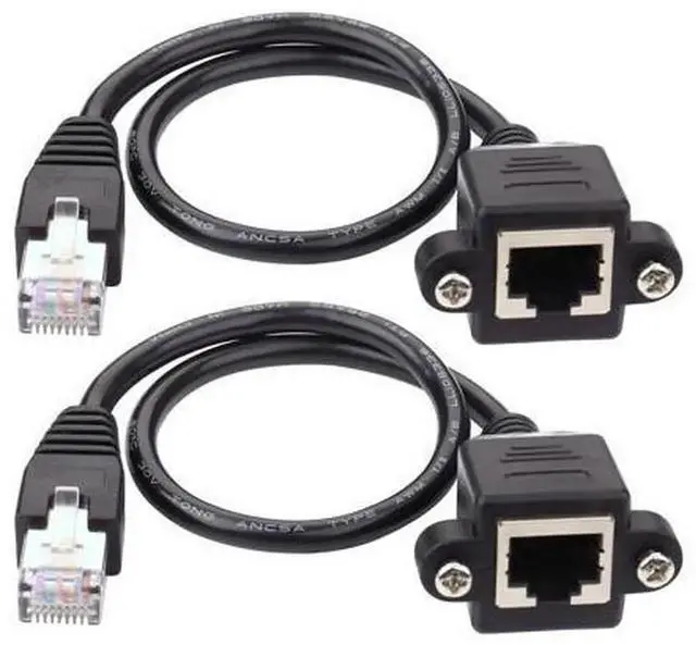 Main image of iGreely 2Pack RJ45 Male to Female Screw Panel Mount Ethernet Extender Cable, 2ft 60CM Cat6 Cat5e Cat5 LAN Network Extension Cord for Cabinet Wall Panel Fixed Installation