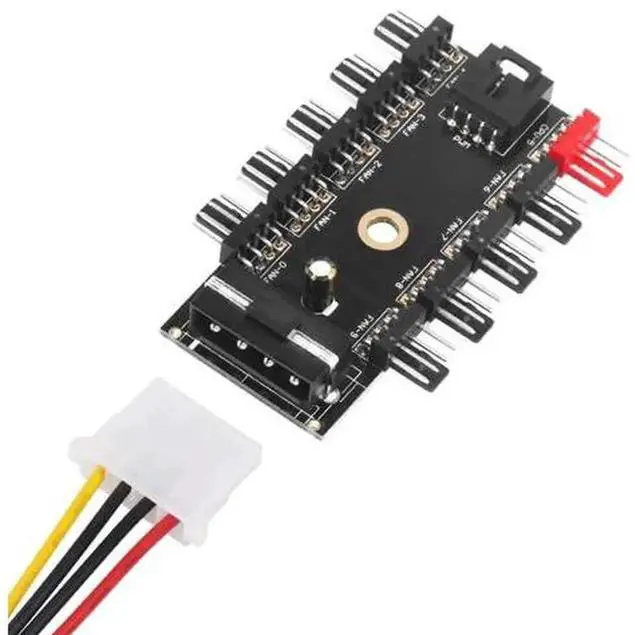 Alt view image 4 of 5 - 10Port 4Pin PWM Fan Hub, 12V PC Chassis CPU Cooling Fan Controller Hub Powered by Molex Connector, MultiWay Splitter for Desktop Case PWM Cooling Fans Speed Synchronization