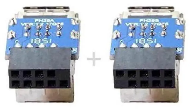 Main image of 2 Pcs Vertical Dual USB 2.0 Female to 9Pin /10Pin Motherboard Female Header Adapter, Internal FrontPanel USB Converter for Desktop Mainboard USB Port Expansion