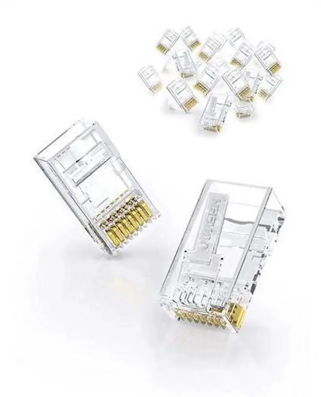 Main image of UGREEN 50Pack PassThrough RJ45 Connectors, Cat5e Cat6 8P8C UTP Crystal LAN Plugs, GoldPlated Ethernet Crimp Network Plugs for Custom DIY Home Office Surveillance Network Cables