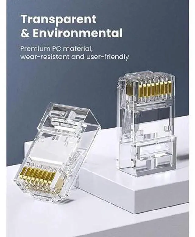 Alt view image 4 of 7 - UGREEN 50Pack PassThrough RJ45 Connectors, Cat5e Cat6 8P8C UTP Crystal LAN Plugs, GoldPlated Ethernet Crimp Network Plugs for Custom DIY Home Office Surveillance Network Cables