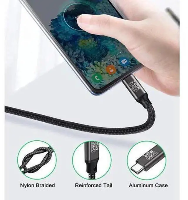 Alt view image 7 of 7 - 240W PD3.1 USBC to USBC Cable 6.6ft / 2M, 48V 5A Nylon Braided Fast Charging Cord, TypeC Charger Cable for MacBook Pro, iPad Pro, Galaxy S22/A10 and More USBC Devices