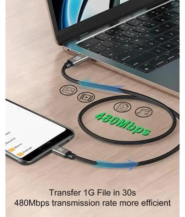 Alt view image 3 of 7 - 240W PD3.1 USBC to USBC Cable 6.6ft / 2M, 48V 5A Nylon Braided Fast Charging TypeC Cord for MacBook Pro, iPad Pro, Galaxy S22 / A10 and Other USBC Enabled Devices