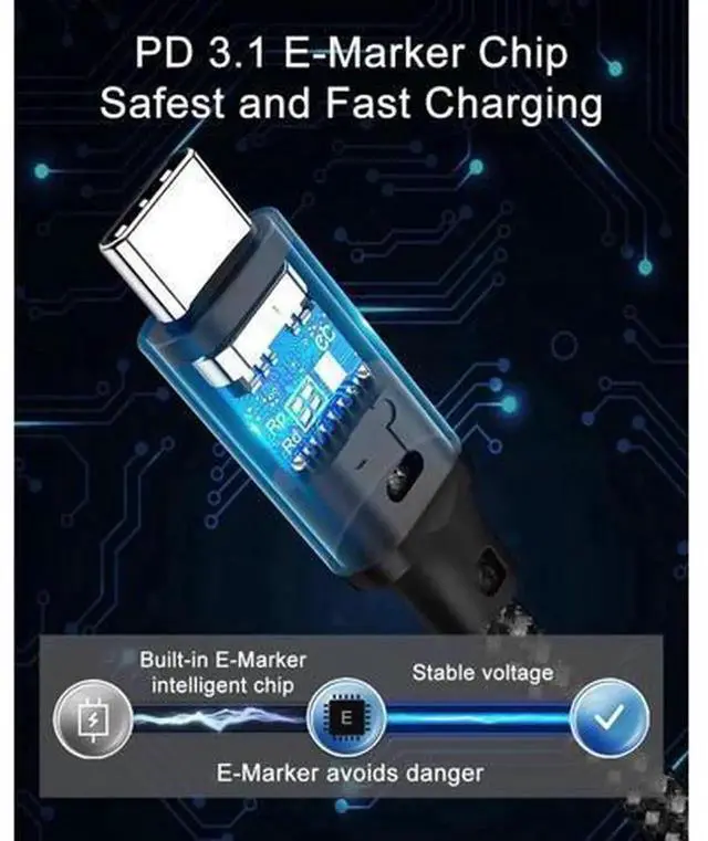 Alt view image 4 of 7 - 240W PD3.1 USBC to USBC Cable 6.6ft / 2M, 48V 5A Nylon Braided Fast Charging TypeC Cord for MacBook Pro, iPad Pro, Galaxy S22 / A10 and Other USBC Enabled Devices