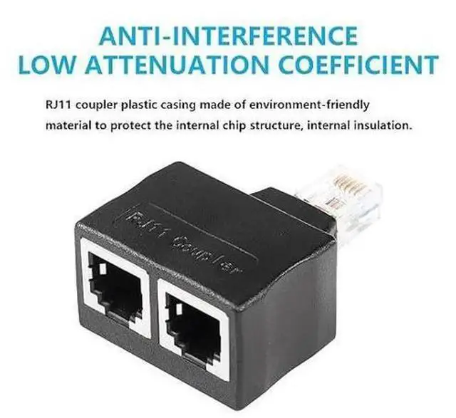 Alt view image 5 of 6 - 2Pack RJ11 6P6C Phone Jack Splitter, RJ11 Male to 2 Female Telephone Inline Coupler Adapter for Landline Phone, Fax Machine, Desktop Telephone Extension Connection