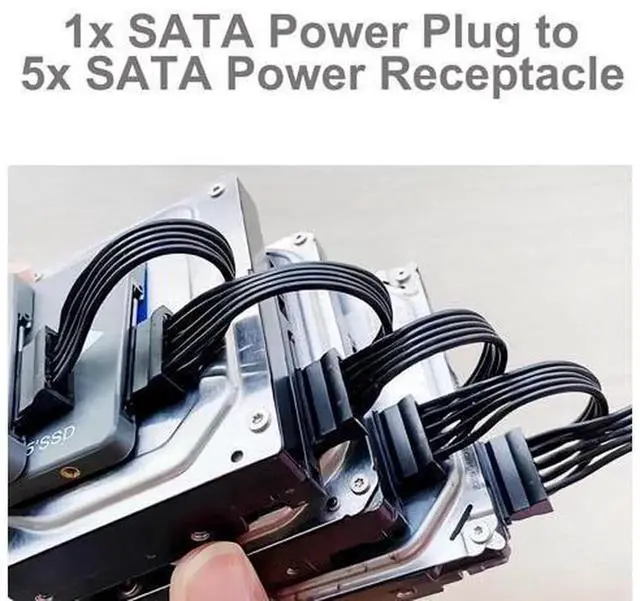 Alt view image 2 of 7 - 2Pack SATA Power Splitter Cable 15Pin Male to 5×Female, 19.7in / 500mm Black 1to5 SATA Power Extension Cord, Powers Multiple HDD SSD Optical Drives for PC Desktop Internal Storage Expansion