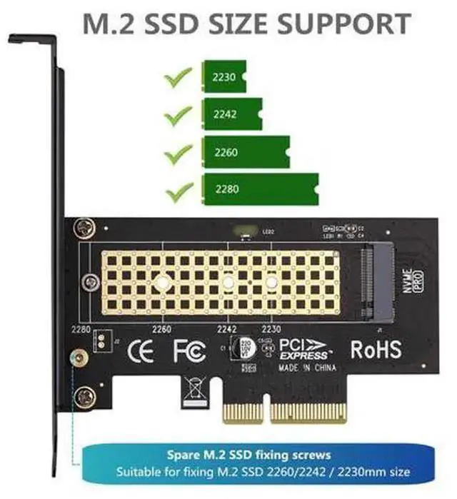 Alt view image 5 of 7 - M.2 NVMe to PCIe 3.0 x4 Adapter Card with Aluminum Heatsink, M.2 NVMe SSD PCIE Expansion Converter for Desktop PC, Supports M Key NVMe M.2 2230/2242/2260/2280 Solid State Drives