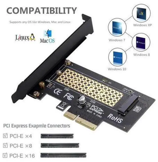 Alt view image 7 of 7 - M.2 NVMe to PCIe 3.0 x4 Adapter Card with Aluminum Heatsink, MKey NVMe SSD PCIE Expansion Card for Desktop PC, Compatible with 2230 2242 2260 2280 M.2 Solid State Drives