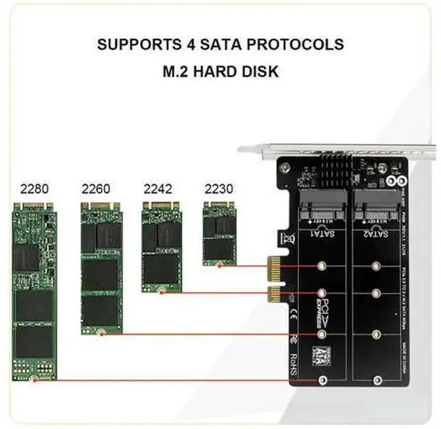 Alt view image 2 of 4 - M.2 SATA to PCIe Expansion RAID Card, DualDisk Array Controller Card Supports Two M.2 SATA SSD 2230/2242/2260/2280, PCIE x4 Expansion Card for Desktop PC Storage RAID 0/1/JBOD Setup
